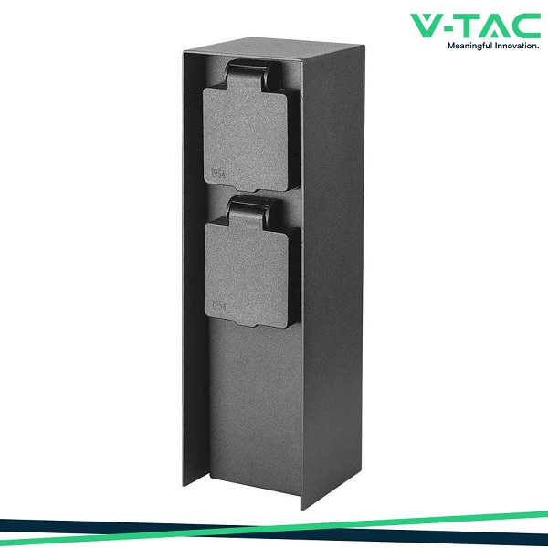 Paletto in Acciaio Inox Antracite con 2 Prese 16A max 3600W 70x230mm